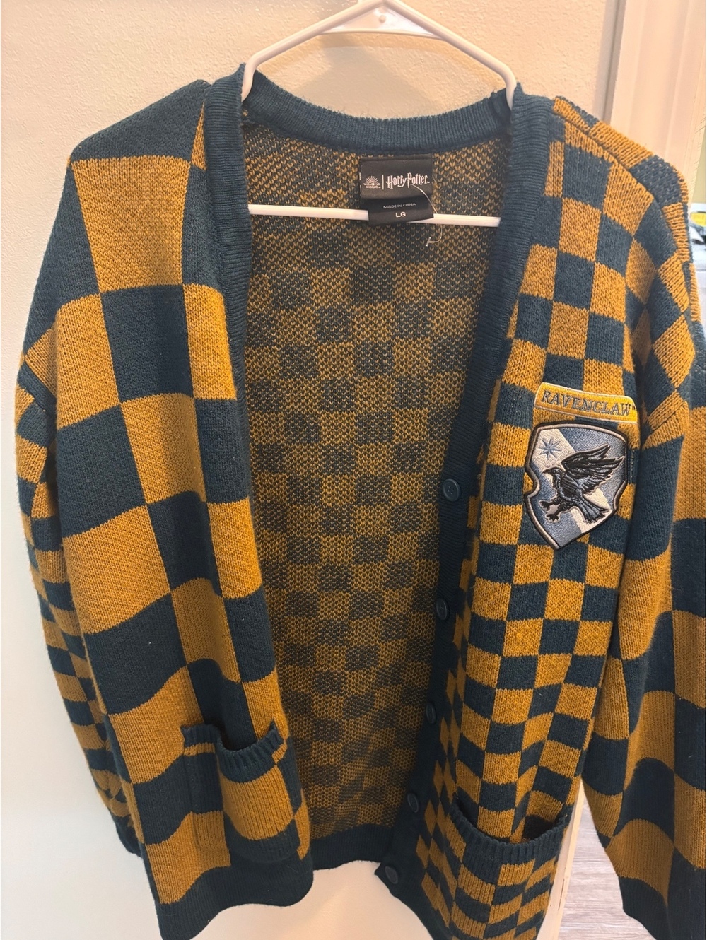 Harry Potter Ravenclaw Checkerboard Cardigan Sweater Large
